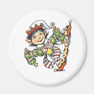 Niedlich Happy Elf Dancing, Retro Weihnachten Cart Magnet