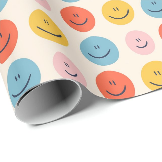 Niedlich Happy Face Blobs Spotty Fun Pattern Geschenkpapier (Rolleneckpunkt)