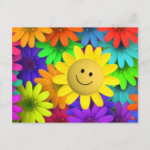 Niedlich Happy Face Blume Postkarte