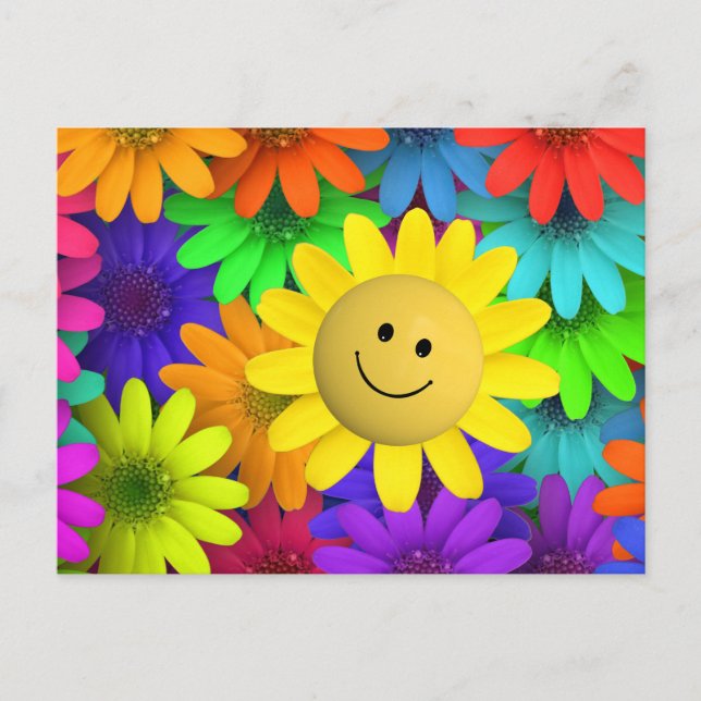 Niedlich Happy Face Blume Postkarte (Vorderseite)