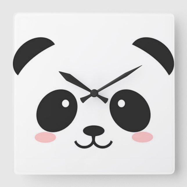 Niedlich Happy Face Panda Quadratische Wanduhr (Vorderseite)