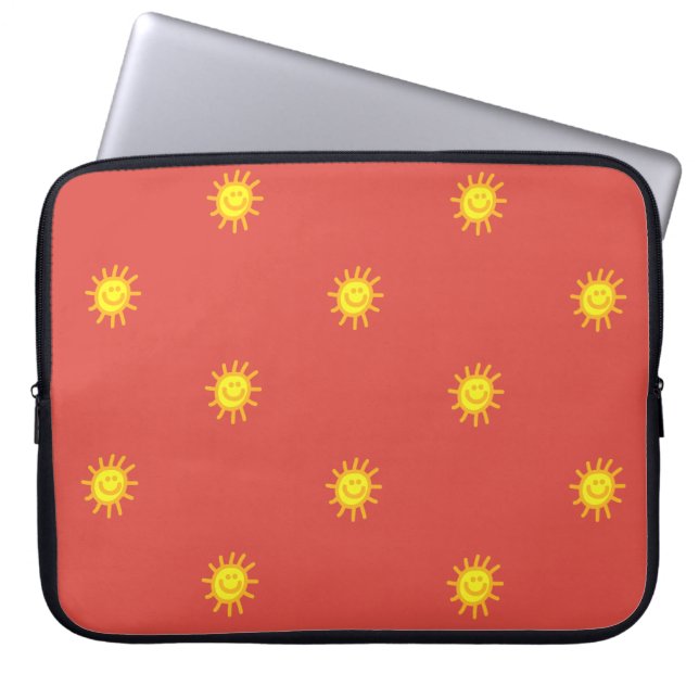 Niedlich Happy Face Sunshine Sun Pattern Red Moder Laptopschutzhülle (Vorderseite)