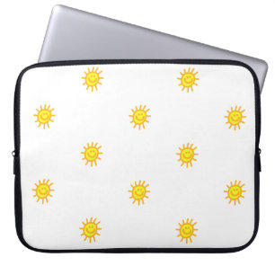Niedlich Happy Face Sunshine Sun Pattern Weiß Gelb Laptopschutzhülle