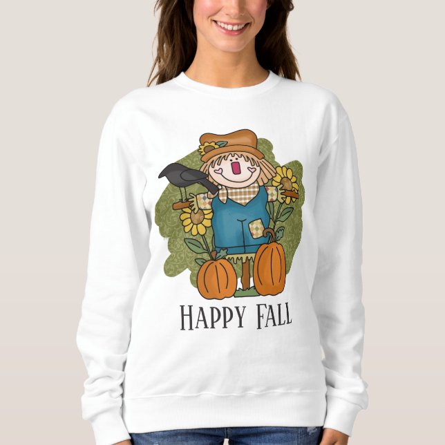 niedlich Happy Fall Saasonal scarecrow fügt Text h Sweatshirt (Vorderseite)