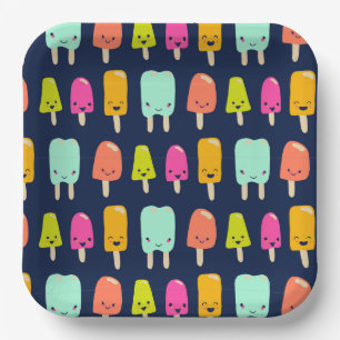 Niedlich Happy Fruit Popsicle Kawaii Faces Pappteller