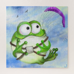 Niedlich Happy Funny Frog Paraglider - Cartoon Zei Puzzle