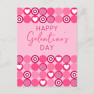 Niedlich Happy Galentine's Day Rosa Herz und Blume Postkarte