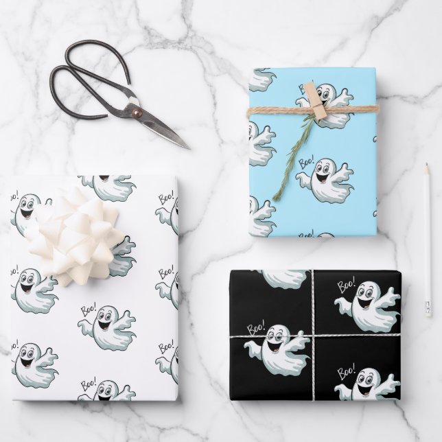 Niedlich Happy Ghost Geschenkpapier Set (Vorderseite)
