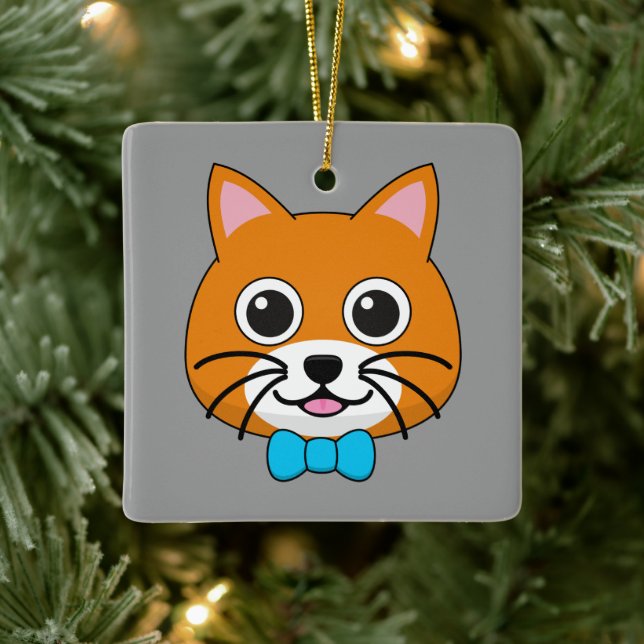Niedlich Happy Ginger Cat mit Papillon Keramikornament (Baum)