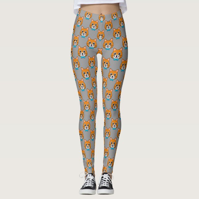Niedlich Happy Ginger Cat mit Papillon Leggings (Vorderseite)