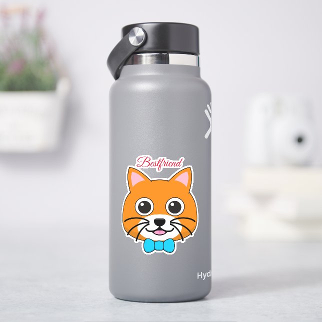 Niedlich Happy Ginger Cat mit Papillon | Personali Aufkleber (HydroFlask)