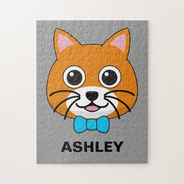 Niedlich Happy Ginger Cat mit Papillon | Personali Puzzle (Vertikal)