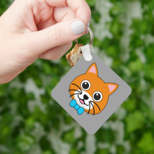 Niedlich Happy Ginger Cat mit Papillon Schlüsselanhänger
