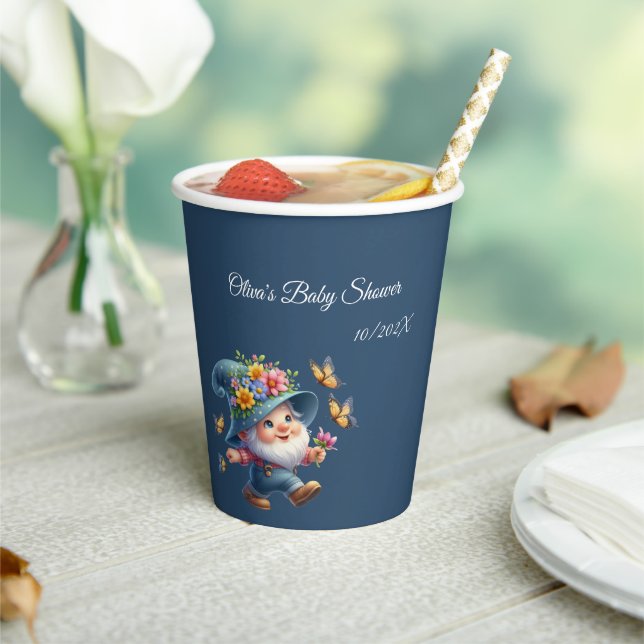 Niedlich Happy Gnome mit Butterfly Baby Dusche Pappbecher (In Situ)