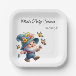 Niedlich Happy Gnome mit Butterfly Baby Dusche Pappteller