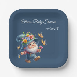 Niedlich Happy Gnome mit Butterfly Baby Dusche Pappteller