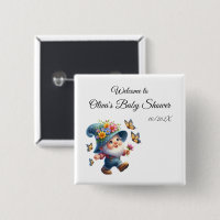 Niedlich Happy Gnome mit Butterfly Baby Showknopf