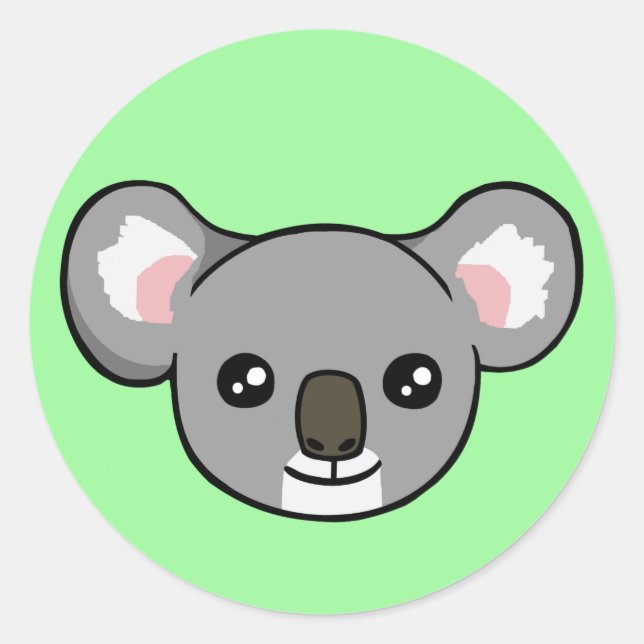 Niedlich Happy Gray Koala Gesicht Zeichnend Sticke Runder Aufkleber (Vorderseite)