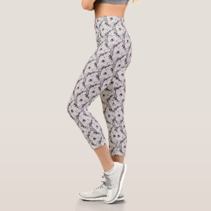 Niedlich Happy Grey Tabby Cat Face Cartoon Muster Capri Leggings