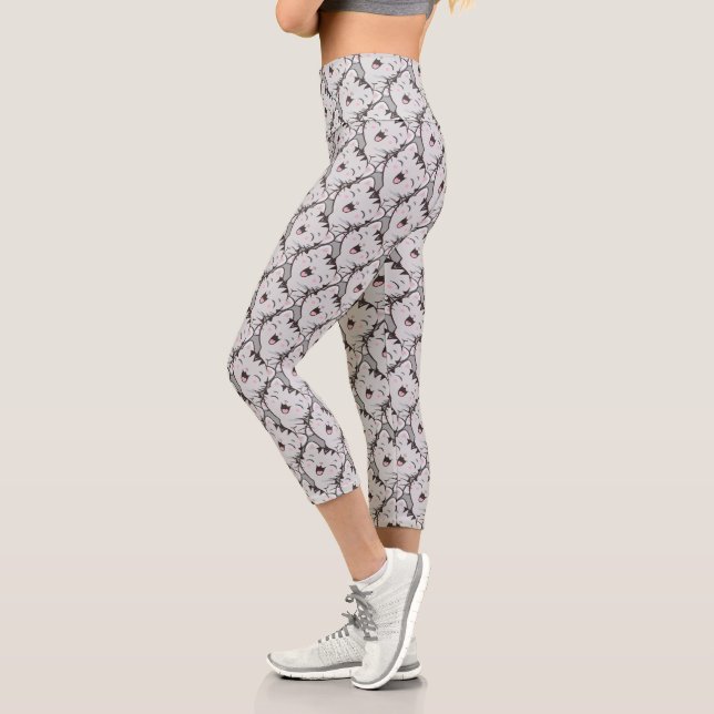Niedlich Happy Grey Tabby Cat Face Cartoon Muster Capri Leggings (Links)
