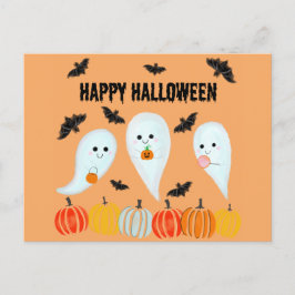 Niedlich Happy Halloween Ghost Bat Pumpkin Postkarte