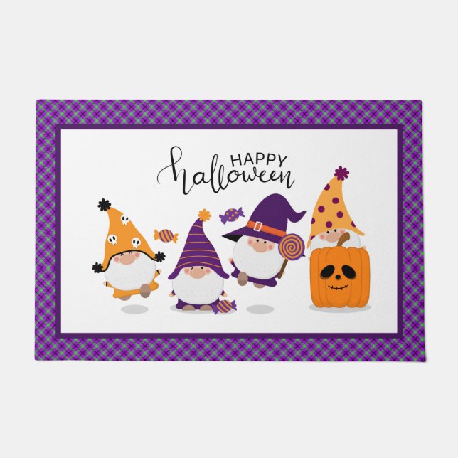 Niedlich Happy Halloween Gnome Pumpkin Fall Fußmatte (Vorderseite)