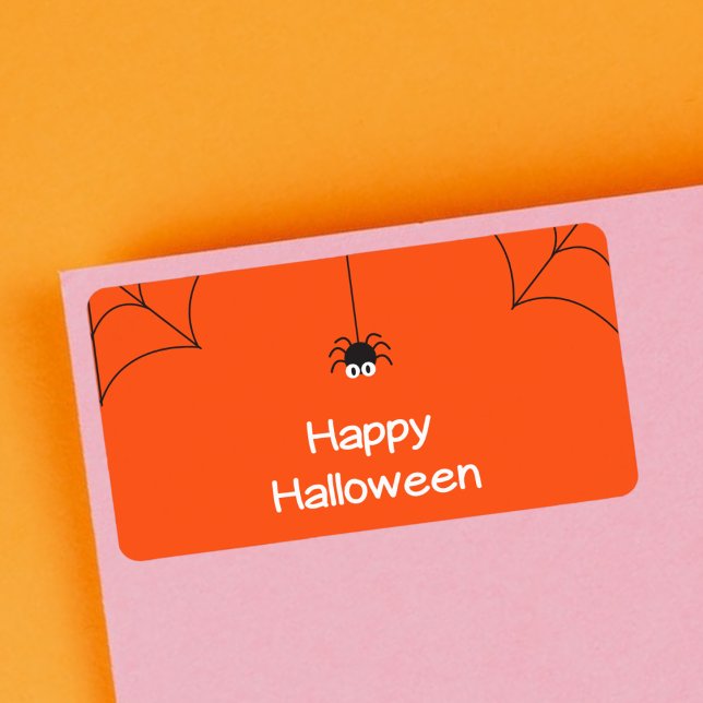Niedlich Happy Halloween Hanging Spider mit Web Adressaufkleber (Von Creator hochgeladen)