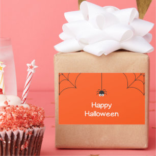 Niedlich Happy Halloween Hanging Spider mit Web Rechteckiger Aufkleber
