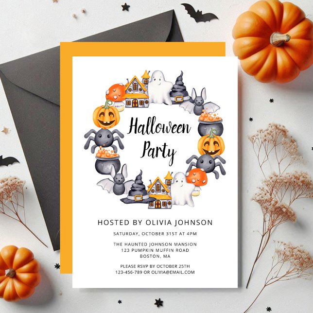 Niedlich Happy Halloween Illustration Party Einladung (Cute Happy Halloween Illustration Party Invitation)