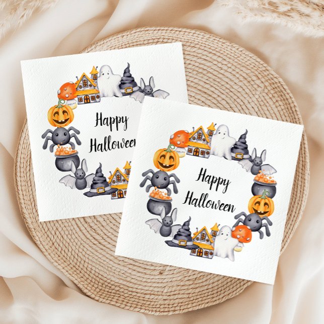 Niedlich Happy Halloween Illustration Party Serviette (Cute Happy Halloween Illustration Party Napkins)