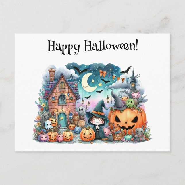Niedlich Happy Halloween Kawaii Postkarte (Vorderseite)