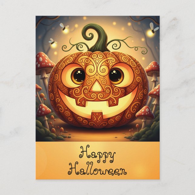 Niedlich Happy Halloween Oktober Orange Pumpkin Postkarte (Vorderseite)