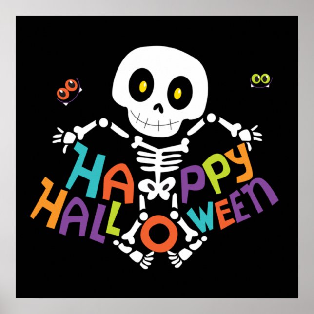 Niedlich Happy Halloween Skeleton Poster (Vorne)