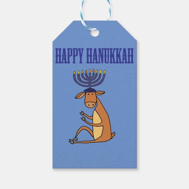 Niedlich Happy Hanukkah Rentier Cartoon Geschenkanhänger (Vorderseite)