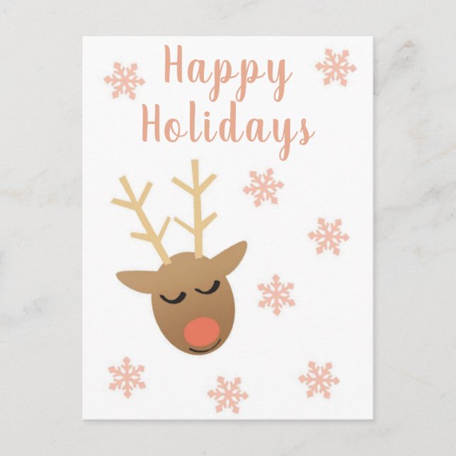 Niedlich Happy Holidays Rentier Pink Gold Postkarte (Vorderseite)