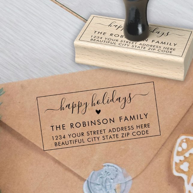 Niedlich Happy Holidays Script Rücksendeadresse Gummistempel (Von Creator hochgeladen)
