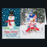 Niedlich Happy Holidays Snowman Foto Weihnachtskar<br><div class="desc">Teilen Sie Ihre Weihnachtsgrüße mit dieser liebenswerten Weihnachtskarte. Es zeigt einen Schneemann in einer schneebedeckten Nacht. Fügen Sie ein Foto Ihrer Familie hinzu. Ideal,  um Ihre Familie und Freunde für den Urlaub zu schicken. Entworfen für Sie von BlackBerry Boulevard.</div>