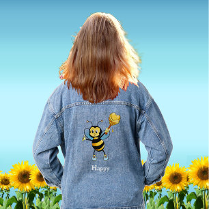 Niedlich Happy Honey Bee Cartoon Jeansjacke