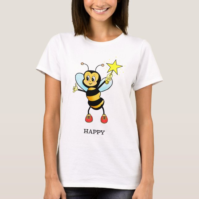 Niedlich Happy Honey Bee mit Star auf Sky Blue T - T-Shirt (Vorderseite)