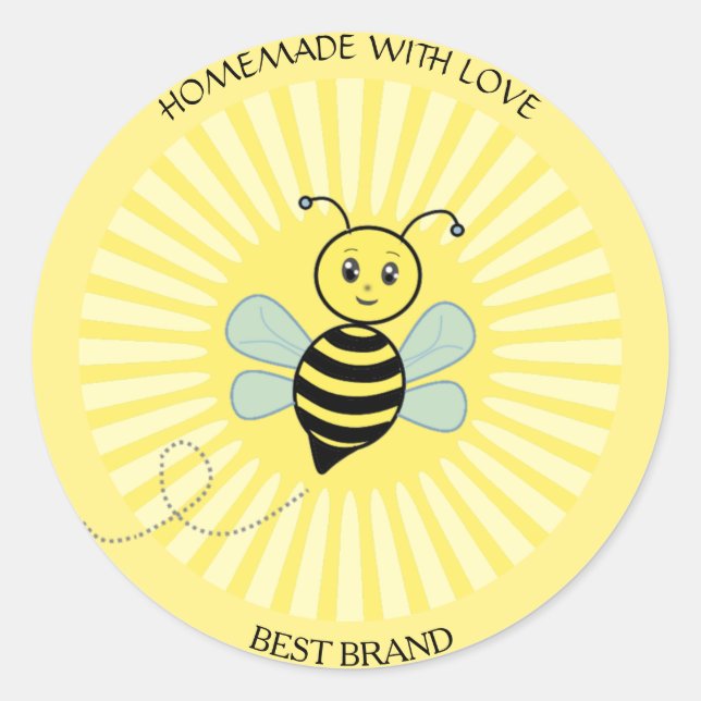 Niedlich Happy Honeybee Jar Label & Sun Rays hausg Runder Aufkleber (Vorderseite)
