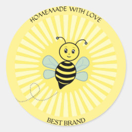 Niedlich Happy Honeybee Jar Label & Sun Rays hausg Runder Aufkleber