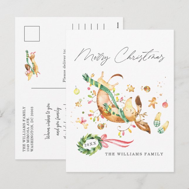 Niedlich Happy Hund Dackel Weihnachtslicht Feiertagspostkarte (Vorne/Hinten)