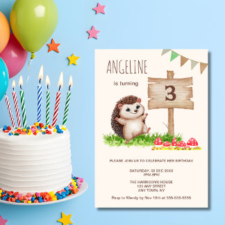 Niedlich Happy Igel Mushroom Geburtstag Einladung