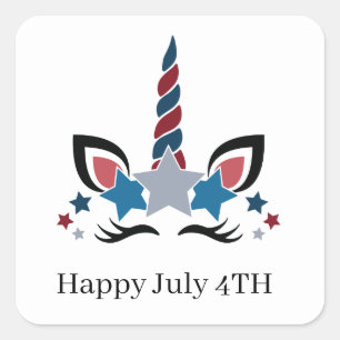 Niedlich Happy July Viertes Patriotisches Einhorn Quadratischer Aufkleber
