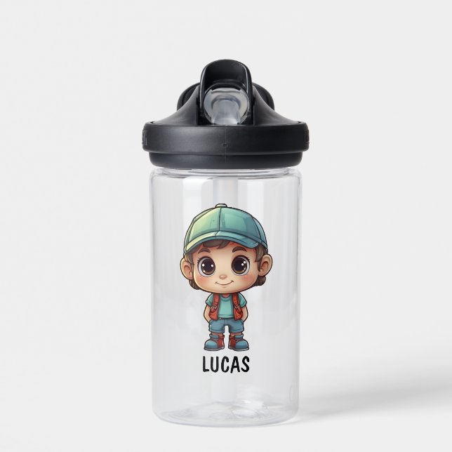 Niedlich Happy Kid Camper personalisieren Trinkflasche (Vorne)