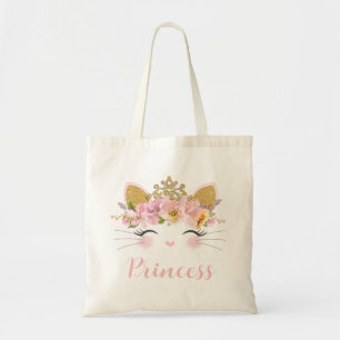 Niedlich Happy Kitty Cat Princess Floral Gold Crow Tragetasche