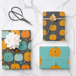Niedlich Happy Kürbis Halloween Geschenkpapier Set
