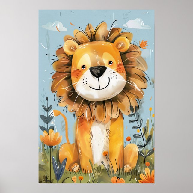 Niedlich Happy Lion Baby Kinderzimmer Kinder Poster (Vorne)