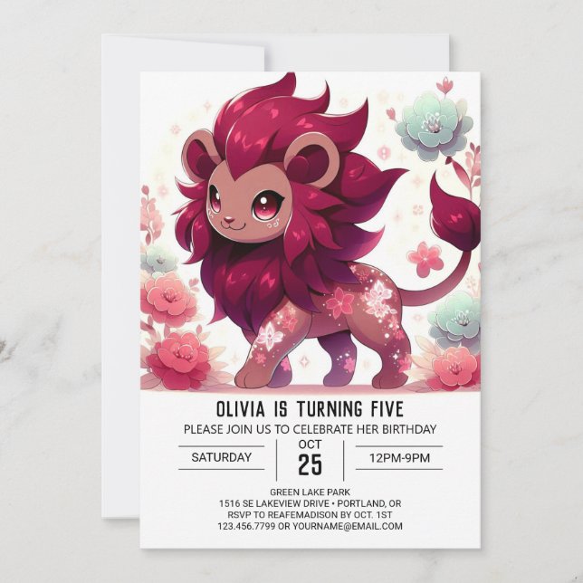 Niedlich Happy Lion Digital Geburtstag Einladung (Vorderseite)