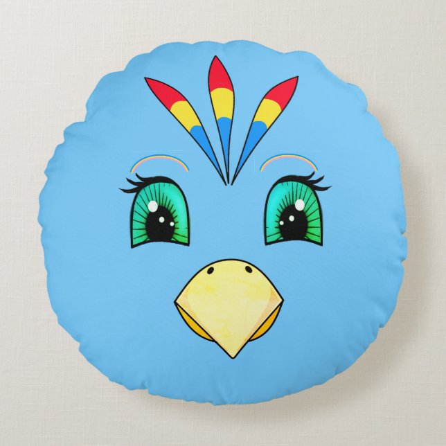 Niedlich Happy Macaw Bird Face Rundes Kissen (Vorderseite)